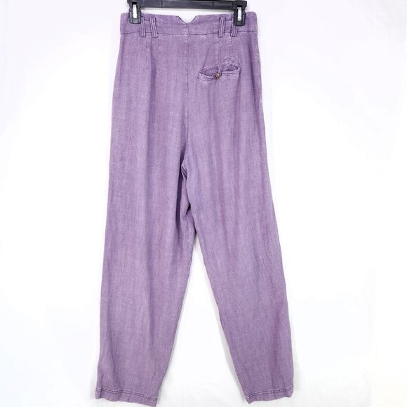 Free People Linen Trousers Calla Pleated Size 0 Purple Straight Leg Pants - Picture 3 of 15